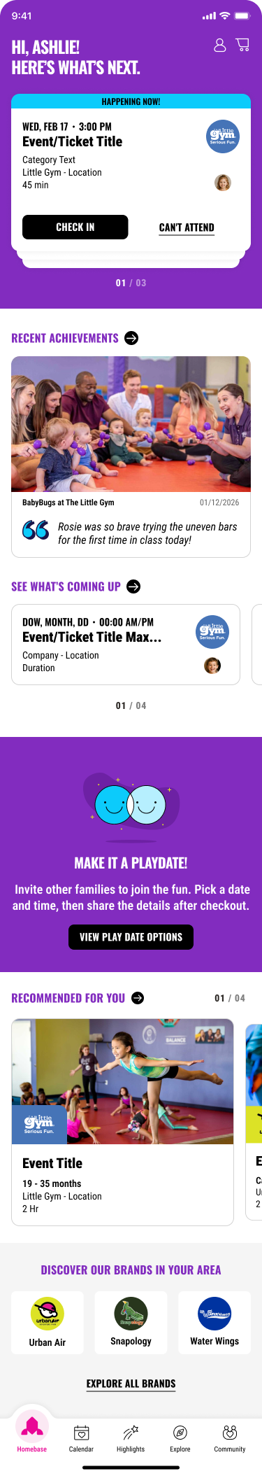 KidHub home screen for an active member